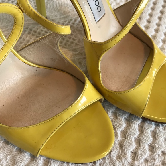 Jimmy Choo London women's shoes 4" heel yellow patent leather strappy size 38/8 - Picture 5 of 14